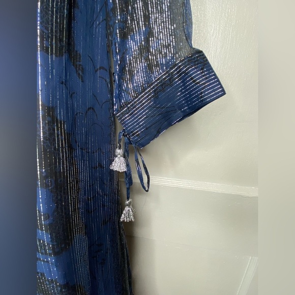 LA PLAGE Elegant Blue and Silver Sheer Dress - Picture 9 of 11